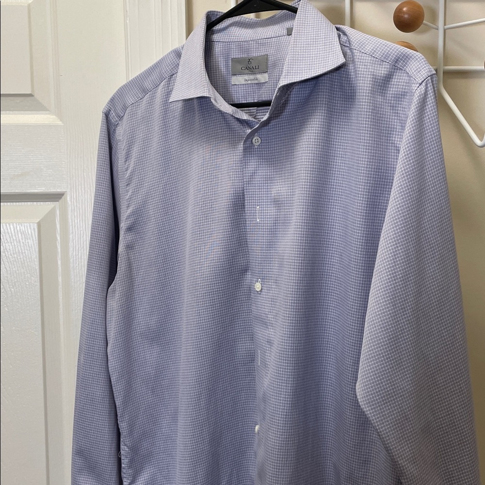 Canali - Button Down Impeccabile Dress Shirt - Blue / White - L - Picture 2 of 12